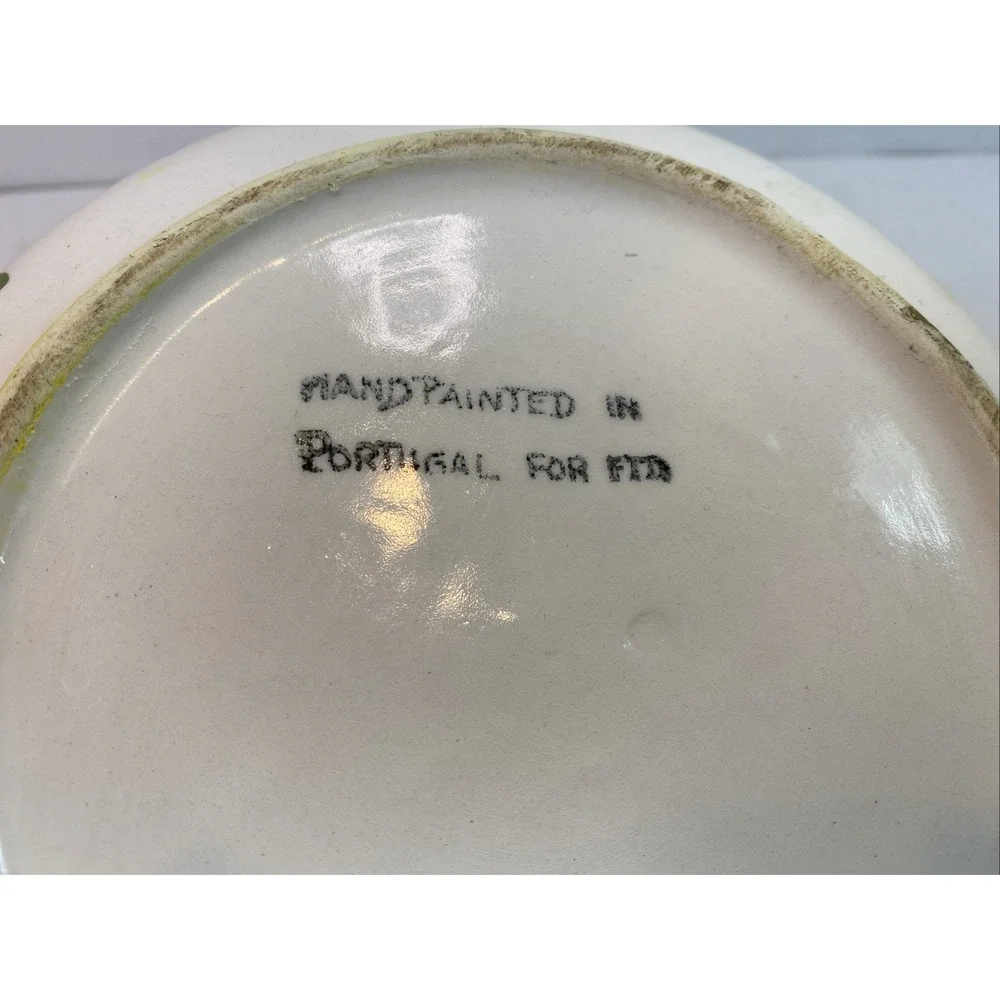 Soup Bowl Crock Handle‎ Hand Painted Portugal FTD Flowers